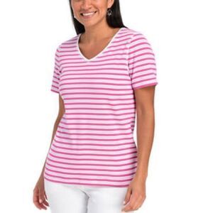 Christopher &‎ Banks Short Sleeve Stripe V-Neck Top 1X Brigid Vail NWT in packag